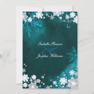 Teal White Winter Bling Wedding Invitation