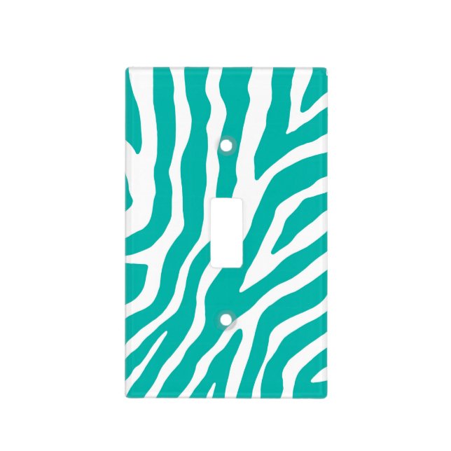 Teal White Zebra Pattern Light Switch Cover (Front)