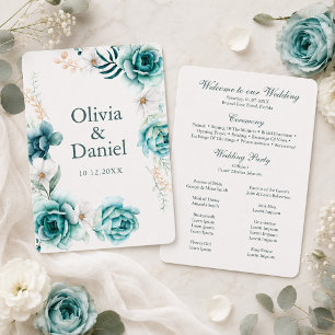 Teal Wildflower Botanical Wedding Program