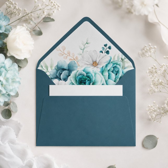 Teal Wildflower Wedding Envelope (Teal Wildflower Wedding Envelope)