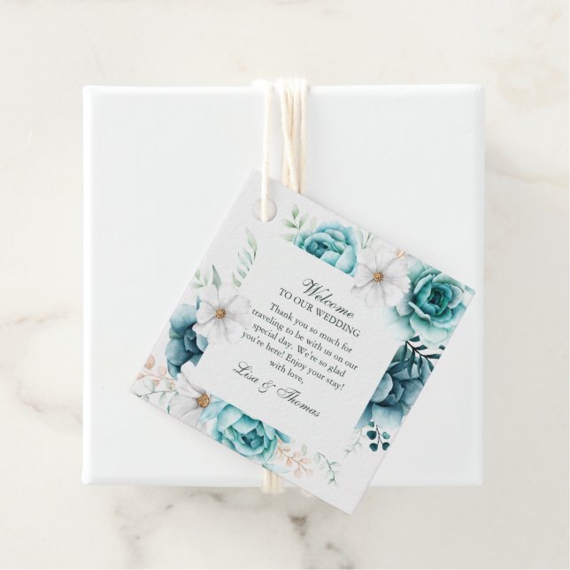 Teal Wildflower Wedding Gift Tag (In Situ)