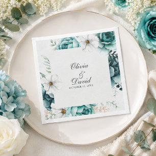 Teal Wildflower Wedding Napkins