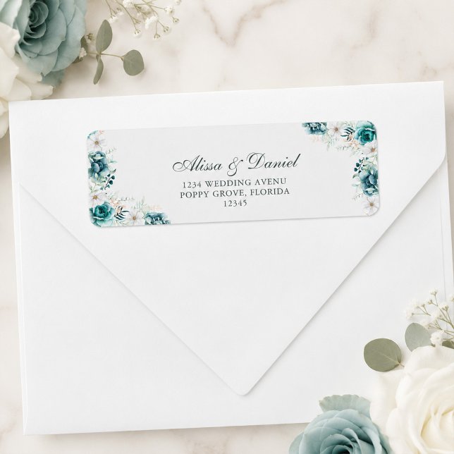 Teal Wildflower Wedding Return Address Label (Teal Wildflower Wedding Return Address Label)