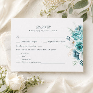 Teal Wildflower Wedding RSVP Card