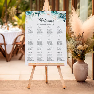 Teal Wildflower Wedding Seating Chart Sign