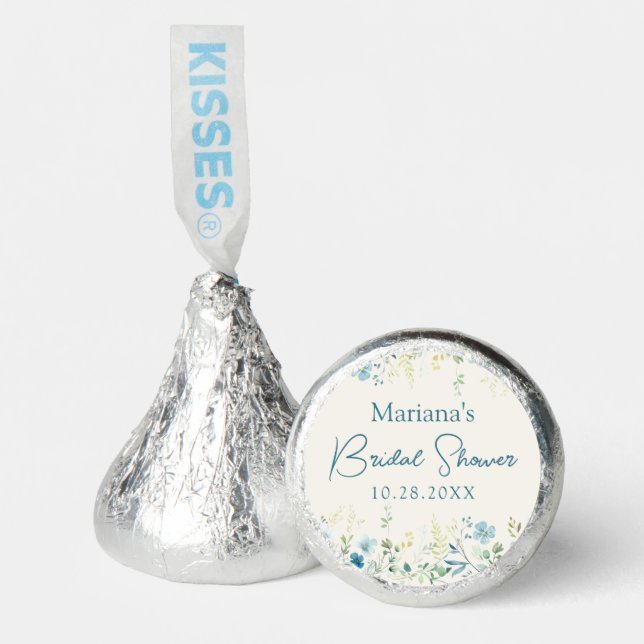 Teal Wildflowers Beige Floral Bridal Shower Hershey®'s Kisses® (Front)