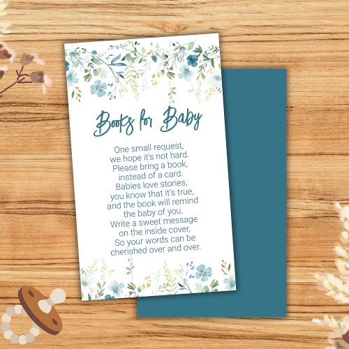 Teal Wildflowers Boy Baby Shower Books for Baby Enclosure Card