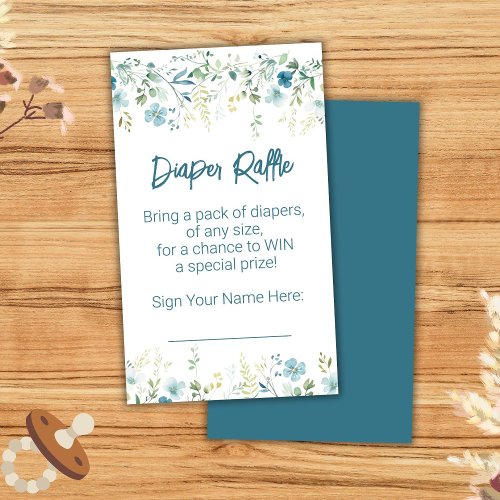 Teal Wildflowers Boy Baby Shower Diaper Raffle Enclosure Card