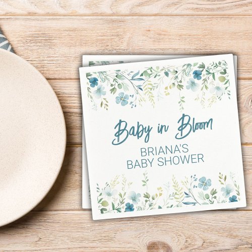 Teal Wildflowers Boy Baby Shower Napkins