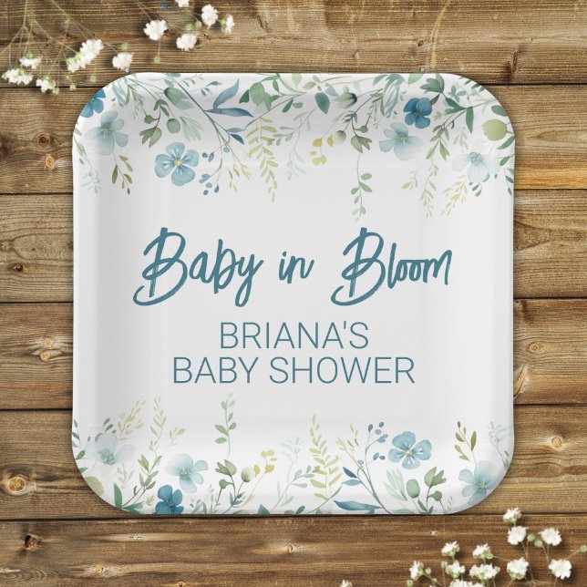 Teal Wildflowers Boy Baby Shower Paper Plates (Creator Uploaded)