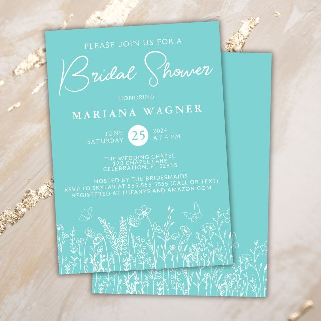 Teal Wildflowers Bridal Shower Invitation (Creator Uploaded)