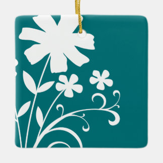 TEAL WILDFLOWERS CERAMIC ORNAMENT
