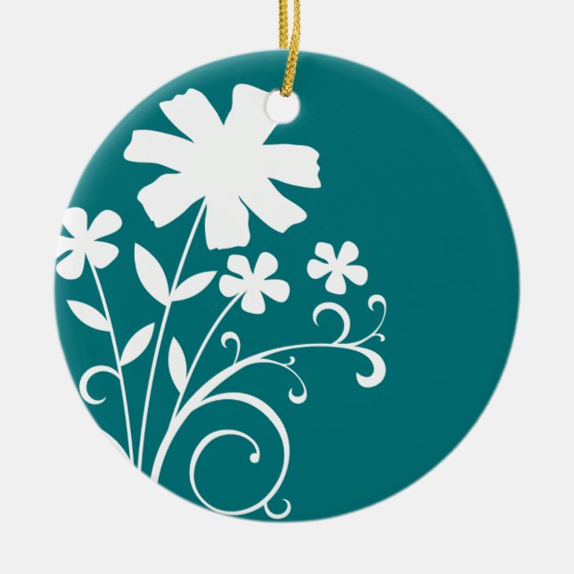 TEAL WILDFLOWERS CERAMIC ORNAMENT (Front)