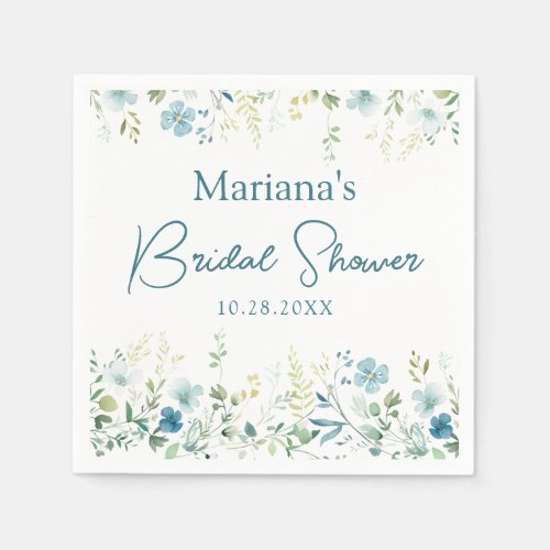 Teal Wildflowers Floral Bridal Shower Napkins