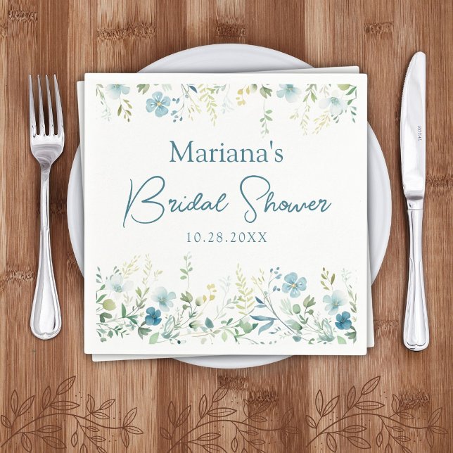 Teal Wildflowers Floral Bridal Shower Napkins (Creator Uploaded)