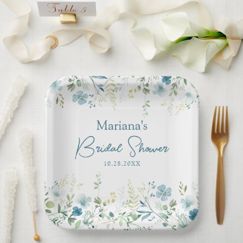 Teal Wildflowers Floral Bridal Shower Paper Plates