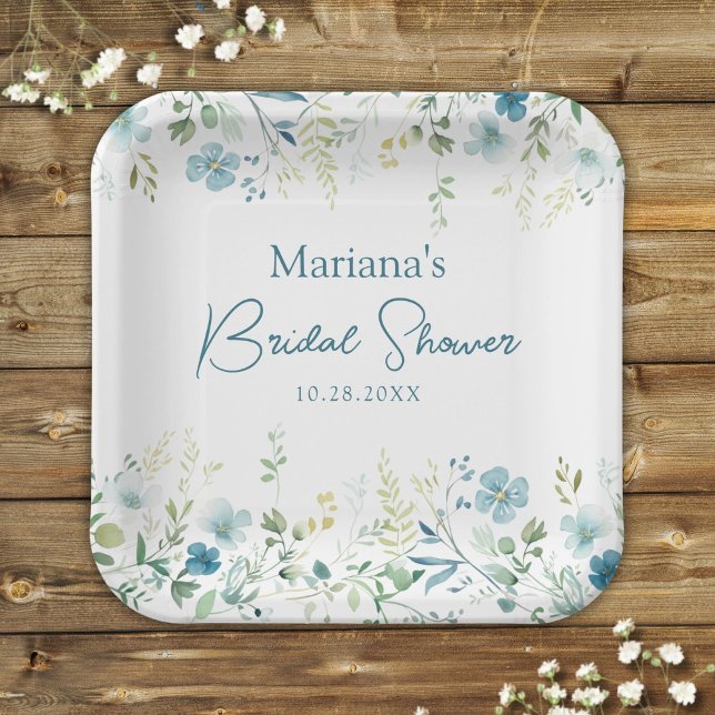 Teal Wildflowers Floral Bridal Shower Paper Plates (Creator Uploaded)