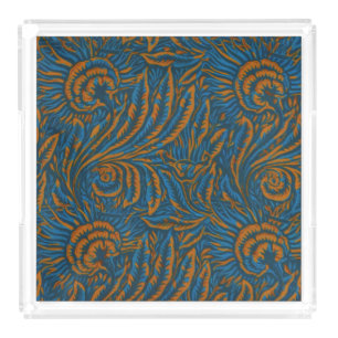 Teal William Morris Style Acanthus Leaf Botanical Acrylic Tray