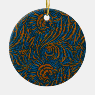 Teal William Morris Style Acanthus Leaf Botanical Ceramic Ornament