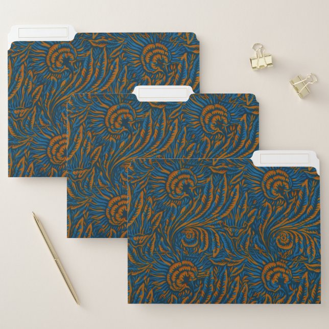 Teal William Morris Style Acanthus Leaf Botanical File Folder (Set)