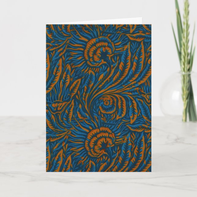 Teal William Morris Style Acanthus Leaf Botanical Holiday Card (Front)