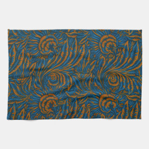 Teal William Morris Style Acanthus Leaf Botanical Kitchen Towel