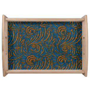 Teal William Morris Style Acanthus Leaf Botanical Serving Tray