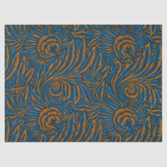 Teal William Morris Style Acanthus Leaf Botanical Tissue Paper (Front)