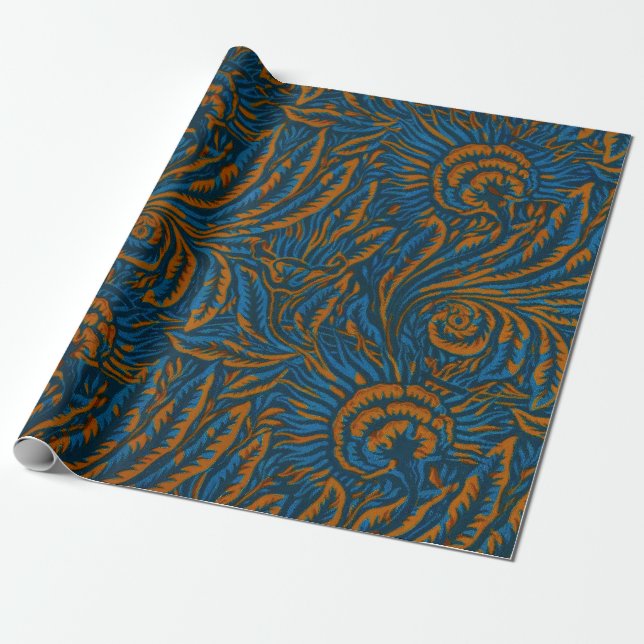 Teal William Morris Style Acanthus Leaf Botanical Wrapping Paper (Unrolled)