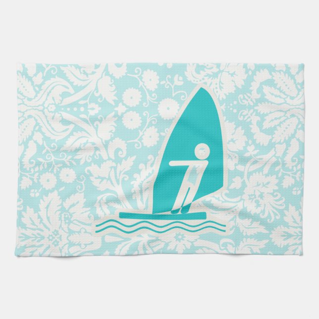 Teal Windsurfing Kitchen Towel (Horizontal)