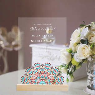 Teal & Wine Flavor Cuisine Mandala Wedding Acrylic Invitations