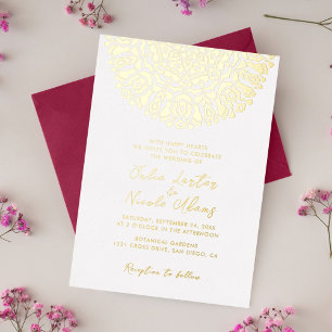 Teal & Wine Flavor Cuisine Mandala Wedding Foil Invitation