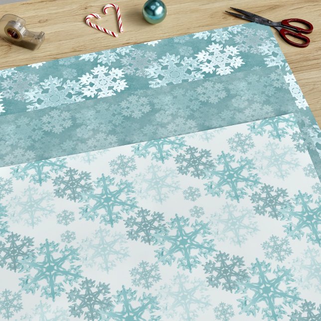 Teal Winter Ice Snowflake Pattern Trio Christmas Wrapping Paper Sheets (A trio of teal snowflake wrapping paper sheets just for you)