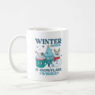 Teal Winter Kisses & Snowflake Wishes Cute Coffee Mug