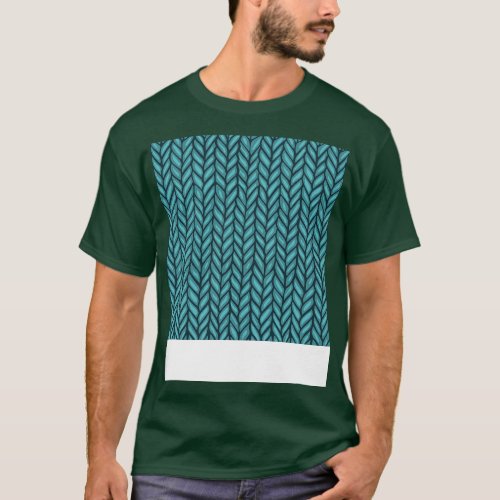 Teal Winter Knit Pattern Drawing T_Shirt