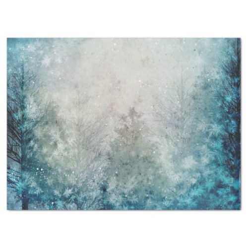 Teal Winter Pine Tree Forest Decoupage Tissue Paper