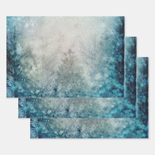 Teal Winter Pine Tree Forest Wrapping Paper Sheets