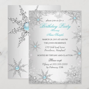 Teal Winter Wonderland Birthday Party Invitation