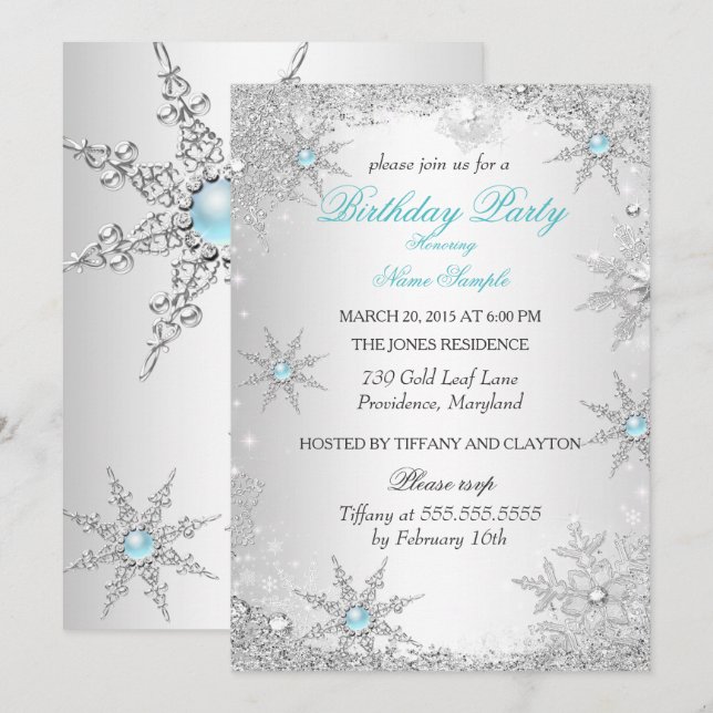 Teal Winter Wonderland Birthday Party Invitation (Front/Back)