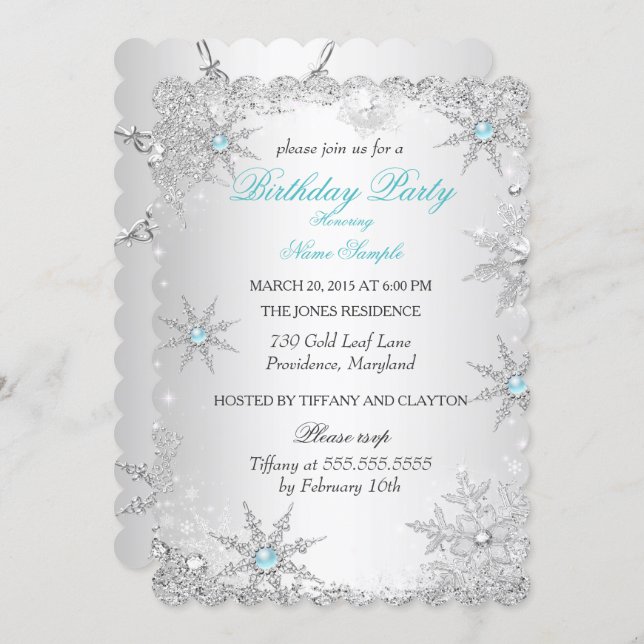 Teal Winter Wonderland Birthday Party Invitation (Front/Back)