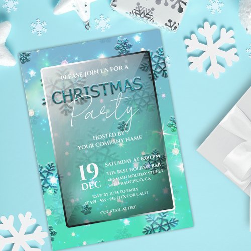 Teal Winter Wonderland Business Christmas Party Invitation