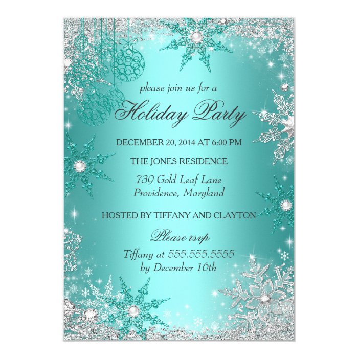 Teal Winter Wonderland Christmas Holiday Party 3 Card | Zazzle