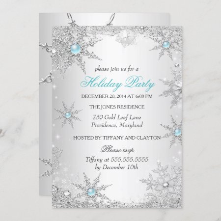 Teal Winter Wonderland Christmas Holiday Party 4a Invitation