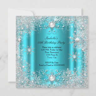 Teal Winter Wonderland Snowflakes Party Invitation
