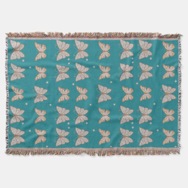Teal with Butterflies Throw Blanket (Front)