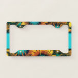 Teal With Colorful Sunflowers License Plate Frame at Zazzle