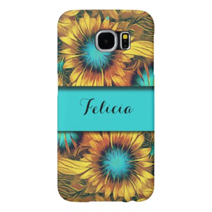 Teal With Colorful Sunflowers Samsung Galaxy S6 Case