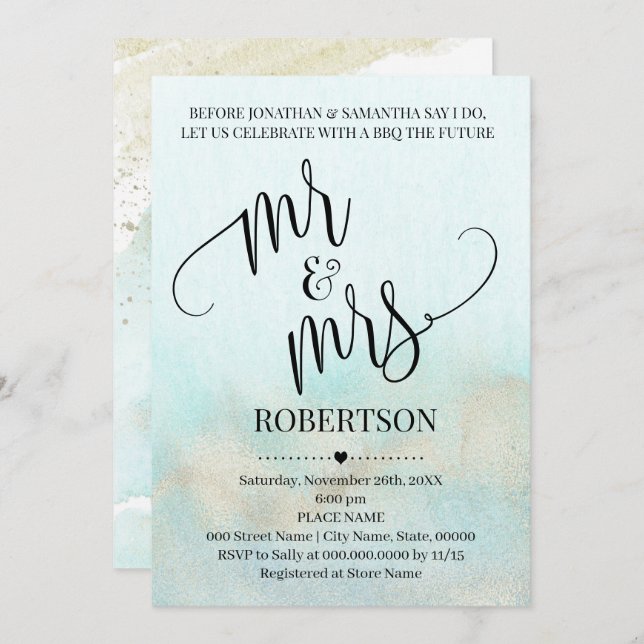 Teal with Gold Before I do Mr & Mrs Couples Shower Invitation (Front/Back)