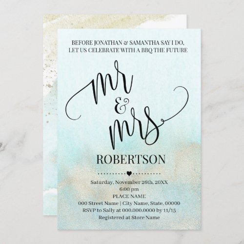 Teal with Gold Before I do Mr  Mrs Couples Shower Invitation