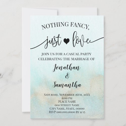 Teal with Gold Nothing Fancy Just Love Invitation